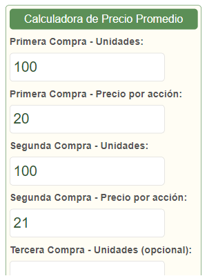 Calculadora de Precio Promedio de Acciones Con Solución y Explicación Detallada>